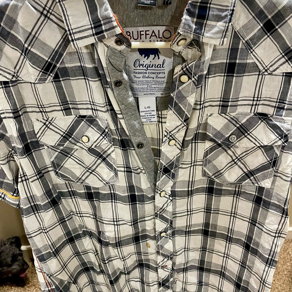 Buffalo David Bitton Men's Black and White Plaid Shirt